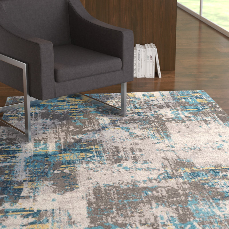 Ebern Designs Azurine Distressed Abstract Teal/Grey Area Rug & Reviews